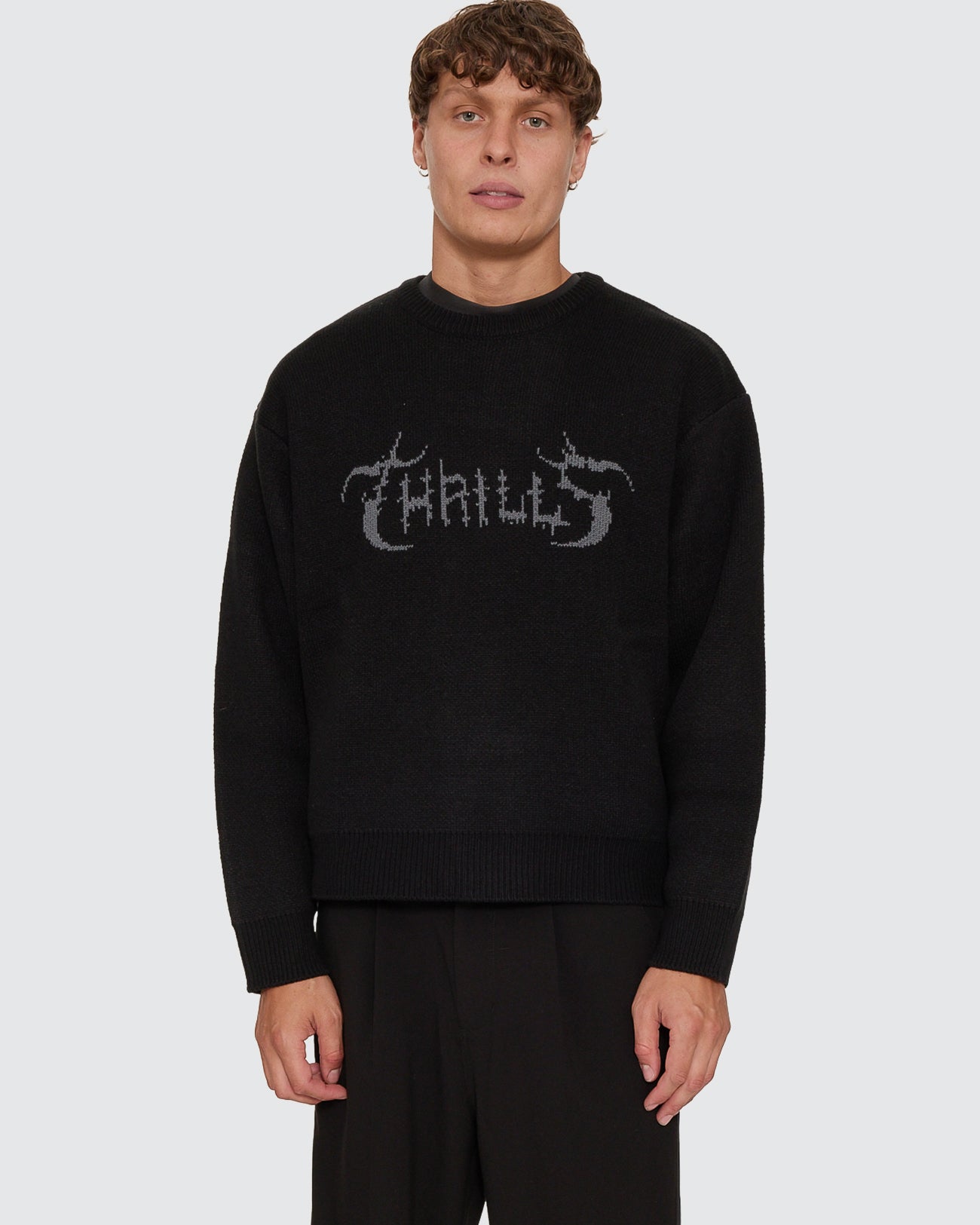 Into The Void Oversize Box Crop Crew Knit