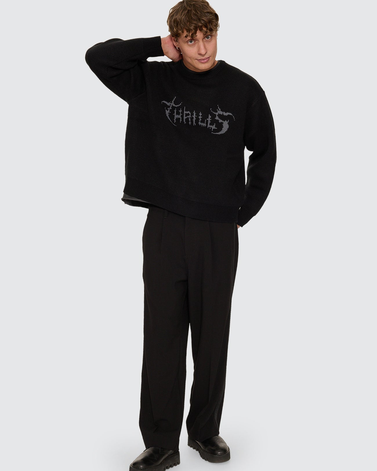 Into The Void Oversize Box Crop Crew Knit