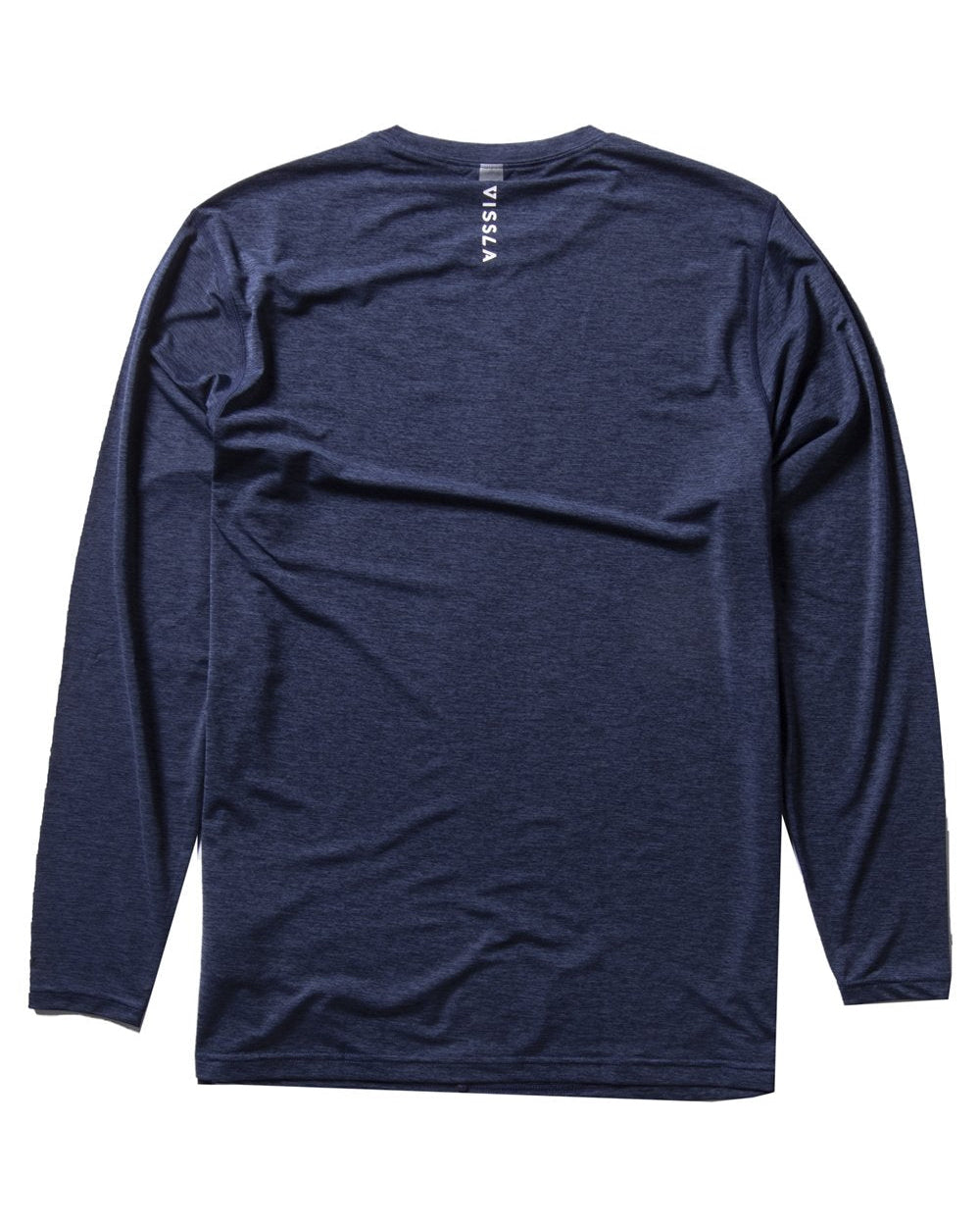 Back view navy Vissla long sleeve tee with neck print