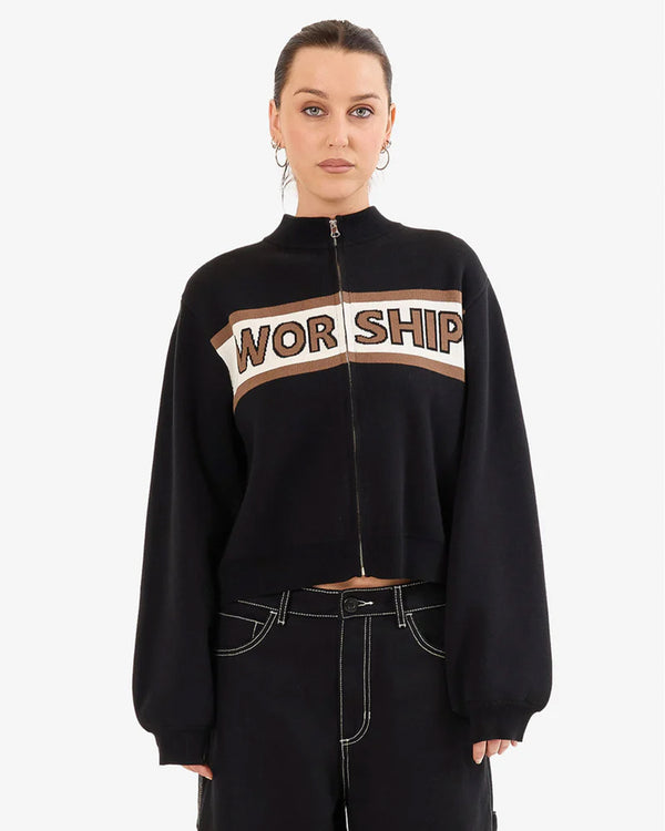 Brassy Zip Front Knit Jacket