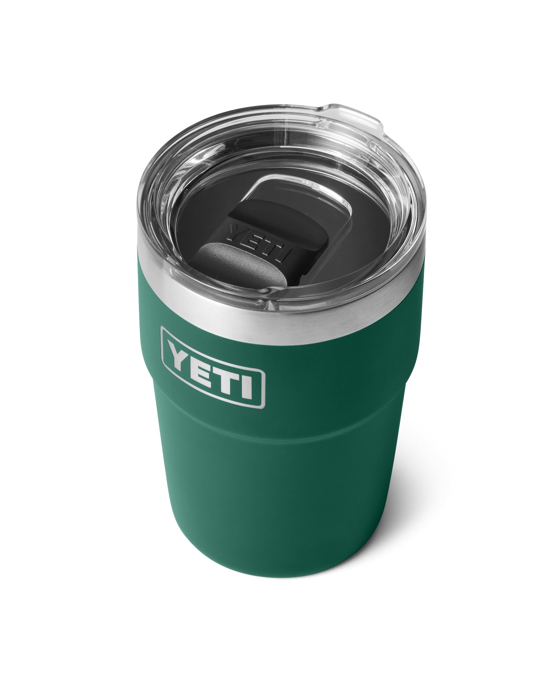 Yeti Rambler tumbler with clear lid and black MagSlider, shown from above