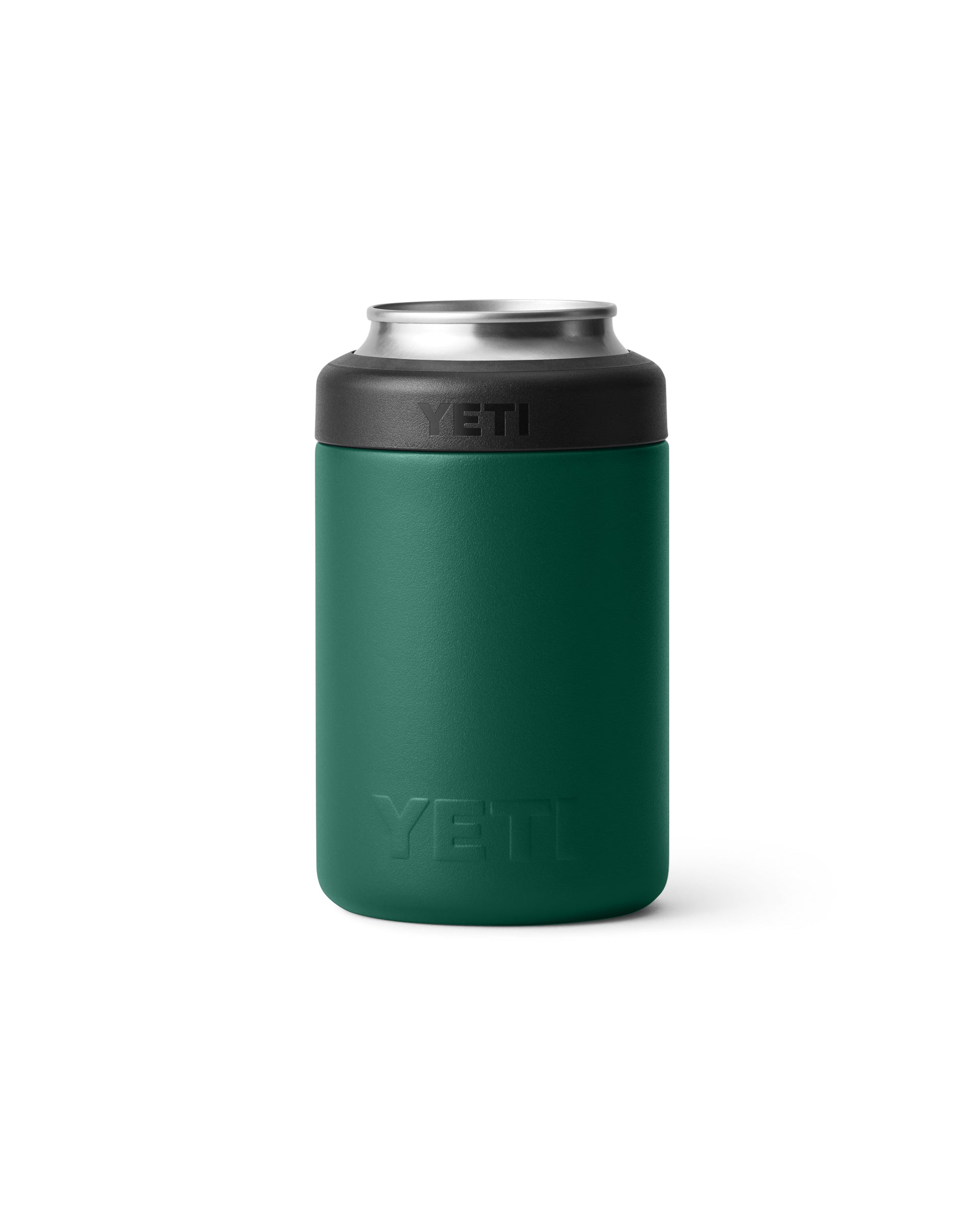 Green YETI stubby holder with embossed logo and black locking collar for secure fit