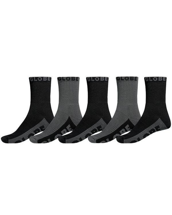 Black/Grey Crew Sock 5Pk  7-11