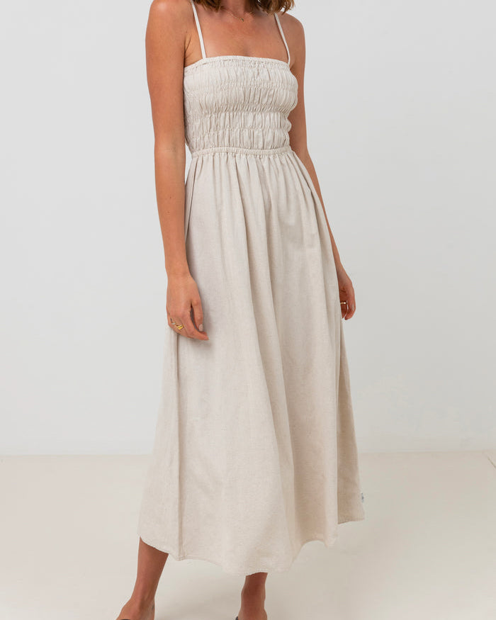 Classic Shirred Midi Dress